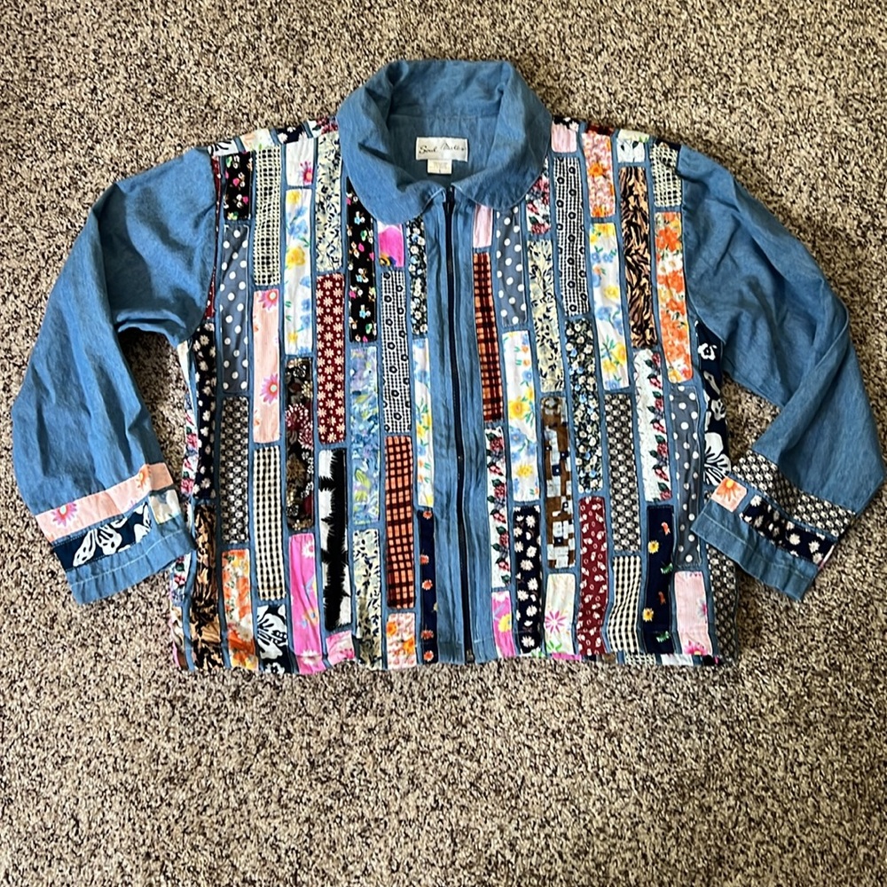 Vintage Patchwork Lightweight Boxy Denim Zip-Up J… - image 6